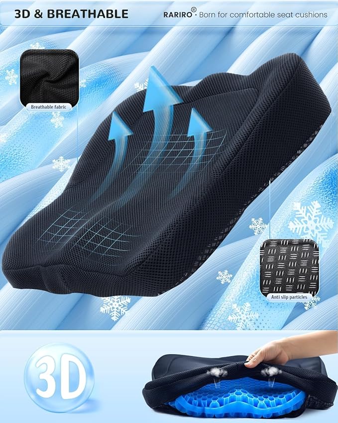 Thickened Gel Seat Cushion, Egg Gel Chair Pads for Wheelchair Pressure Coccyx Sciatica Pain Relief, Cooling Desk Seat Cushion for Kayak, Car, Office Chair Long Sitting[Blue-2.75"]