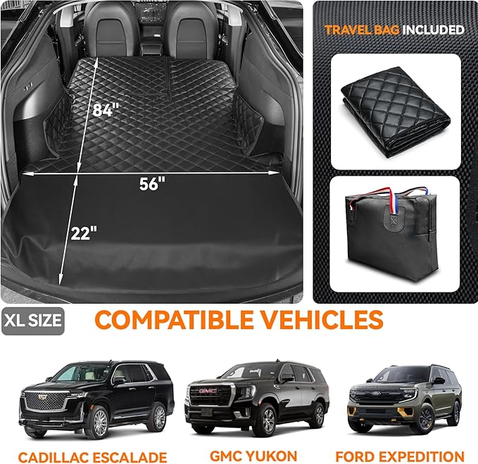 Heavy-Duty Leather SUV Cargo Liner for Fold Down Split Seats, Armrest Pass-Through Compatible, Pet-Friendly, Ideal for Dogs