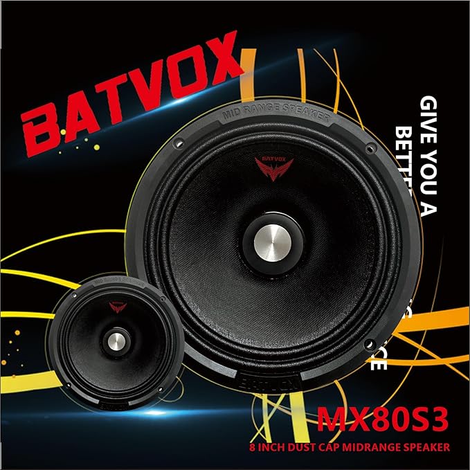 MX80S3 Loudspeaker 8 Inch Midrange 600 Watts 4 Ohms Silvery Bullet, Premium Quality Audio Door Speakers for Car or Truck Stereo Sound System, Black (2 Speaker)