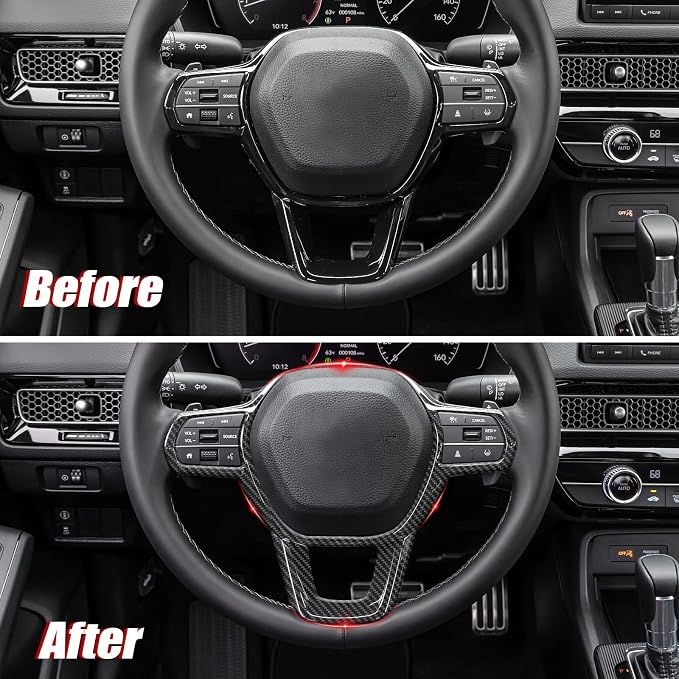 14PCS Interior Trim Set for 11th Gen Honda Civic 2022-2026, Carbon Fiber Style | Sporty cabin upgrade – air vents, door bowls, window switches & steering wheel cover for 11th Gen Civic