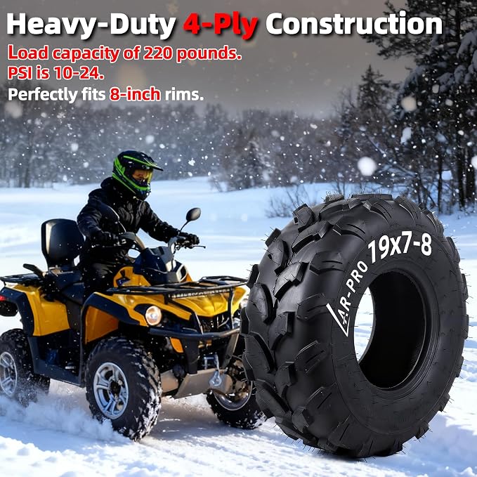 AR-PRO 19x7-8 ATV UTV Tires – 4PR Tubeless All-Terrain Off-Road Tires Compatible with Coleman CT200U, BT200X, Baja Warrior MB165 MB200, Axis M200, Coolster 110cc 125cc Quad Go Kart (2-Pack)