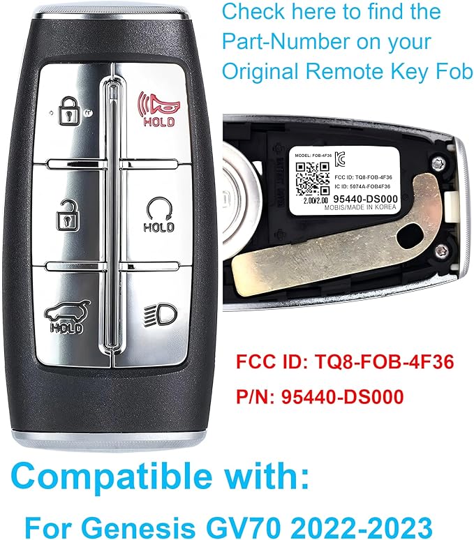Smart Key for Hyundai Genesis GV70 2022-2023, Alliskeys 6-Buttons Proximity Key Fob Replacement for Hyundai Genesis GV70 2022 2023 TQ8-FOB-4F36 95440-DS000
