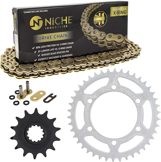NICHE Drive Sprocket Chain Combo for Kawasaki Ninja 300 EX300 Z300 Front 14 Rear 42 Tooth 520V-X X-Ring 106 Links