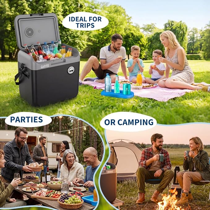 Garvee Electric Cooler & Warmer with Handle | 30 L Portable Thermoelectric Fridge for Vehicles & Trucks| 110V AC Home Power Cord & 12V Car Adapter for Camping, Travel & Picnics