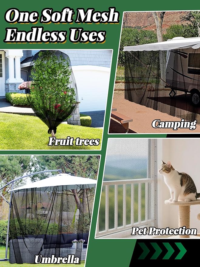 2 Pcs 13x10ft Mosquito Net - Mesh Netting for Patio Skin and Plants Protection, Garden Bird Bug Screen, Black