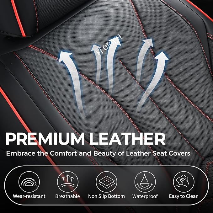 FLORICH Leather Car Seat Cover, Car Seat Covers Full Set, Waterproof Car Seat Protectors 5 Seats, Front and Rear Seat Covers for Cars, Automotive Seat Covers Protector Fit for Most Cars Trucks
