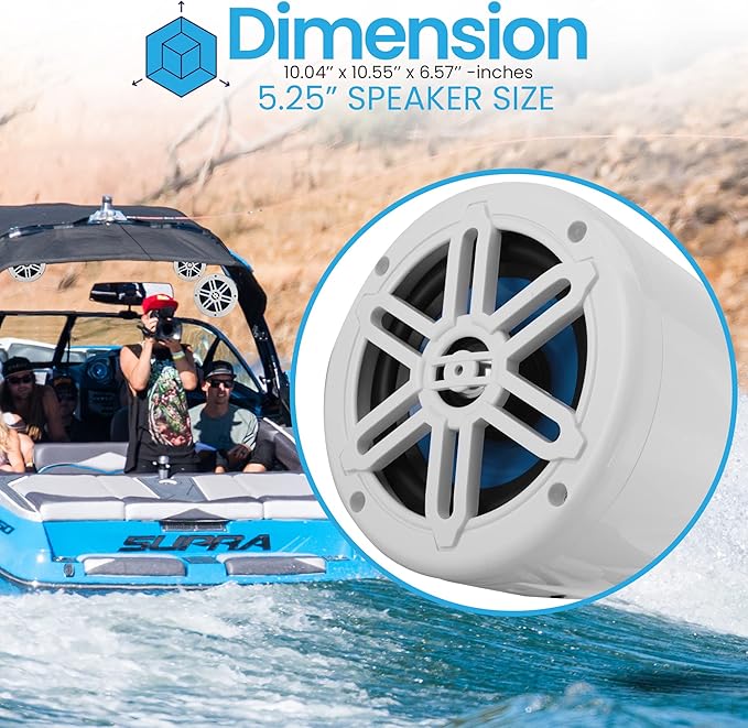 PyleUsa 5.25” Waterproof Off-Road Speakers - 180W 2-Way Marine Woofer Sound System w/ 360° Rotatable Bracket, Full Range Outdoor Audio Stereo for Motorcycle ATV Jeep Boat, Includes Bracket(White)