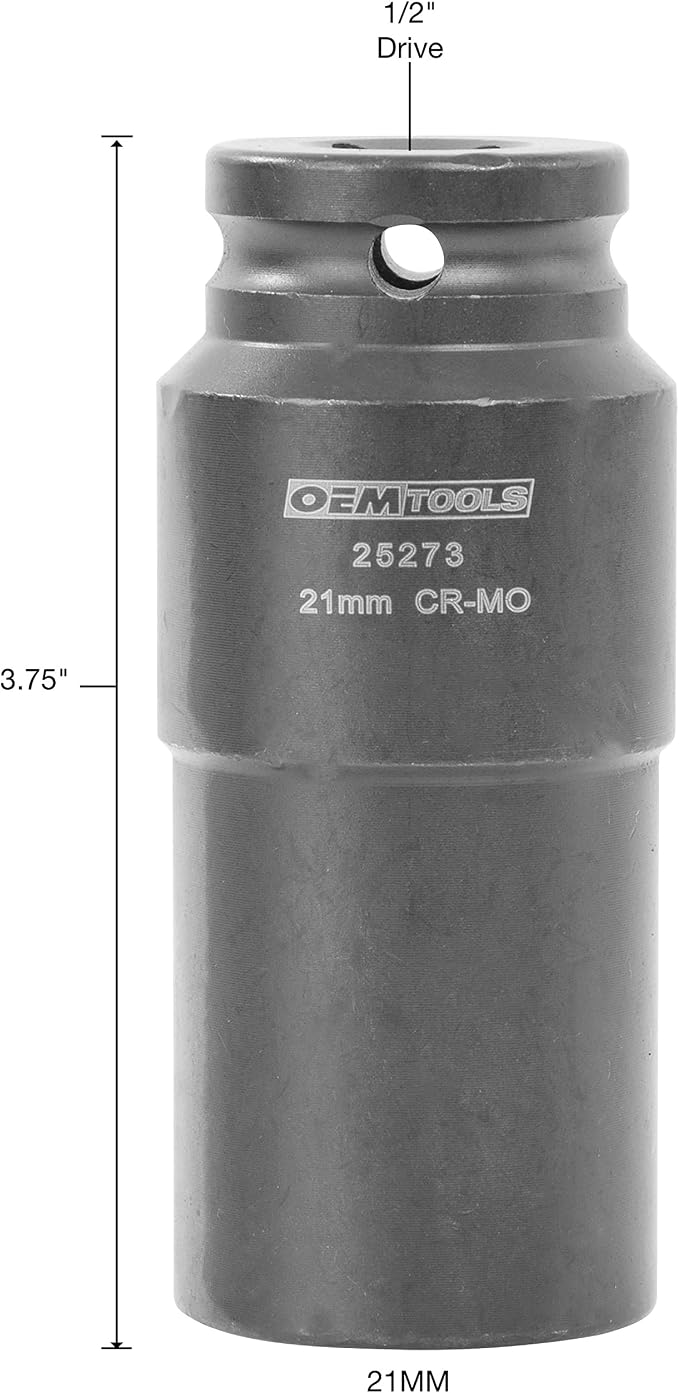 OEMTOOLS 25273 21mm Crank Bolt Socket, Heavy Duty Harmonic Balancer Socket For Stubborn Bolts, 21mm Impact Socket 1/2 Drive Crank Bolt Removal Tool