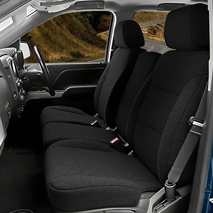 Seat Covers for Chevy Silverado & GMC Sierra 1500 2014 2015 2016 2017 2018 Front Foam Padded Heavy-Duty Automotive Seat Cover Set - Black