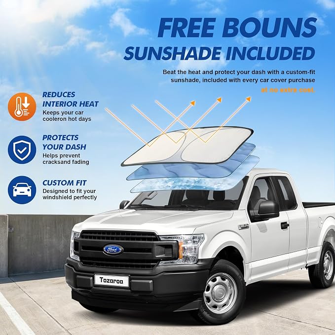Car Cover Waterproof All-Weather,Heavy-Duty Outdoor Full Exterior Automobiles Truck(Length 229-242 inch) with Windshield Sun Shade Universal Fit F150 Ram 1500 etc