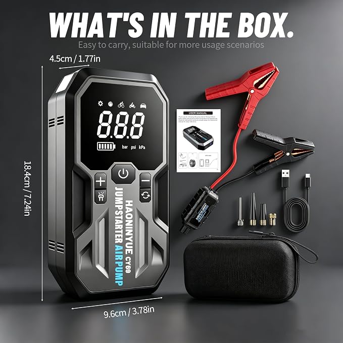 Jump Starter with Air Compressor, 4000A Portable Car Battery Booster (9.0 Gas/6.5L Diesel) with 150PSI Auto-Shutoff Tire Inflator, 12V Safe Lithium Jump Box Car Battery Jumper Starter（CY69 ）