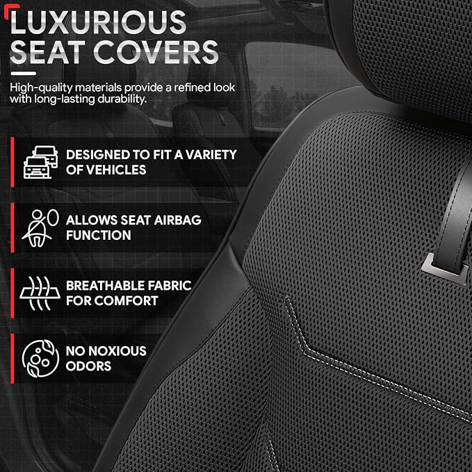 Sport Series Leatherette Full Set Seat Covers Universal for Cars Trucks SUV, Black, CA-SC-Sport-Full-BK