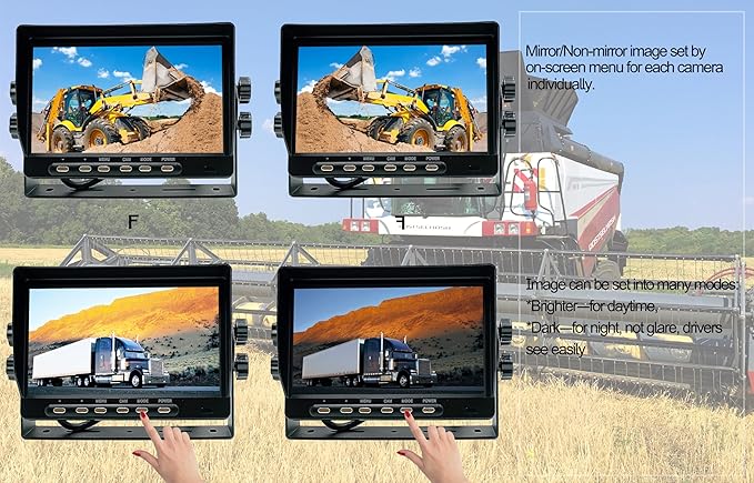 AHD 1080P 7" Wired Monitor Rear View Backup Night Vision Camera System, Waterproof IP 69K Camera for Agriculture Farm Tractor, Box Truck, Forklift, Heavy Equipment, Excavator, Skid Steer