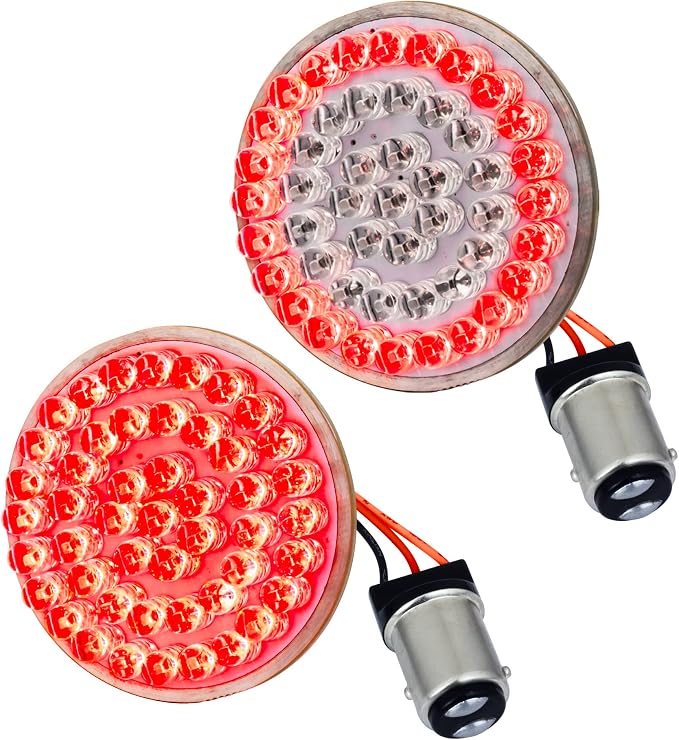 Eagle Lights 8748RTS 2 Inch Rear LED Turn Signals with Halo Running Lights and Brake Lights Compatible With Harley Davison® Motorcycles - Generation I / 1157 Base/Red