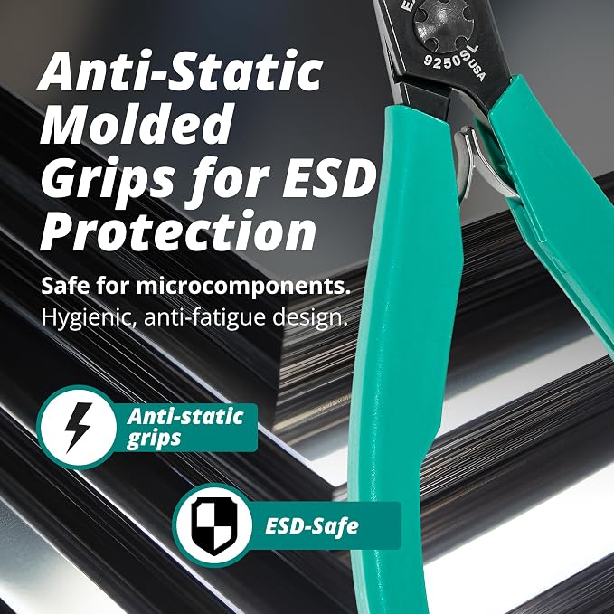 Excelta 9250SL Semi-Flush Cutter, Large Oval Head, CNC Carbon Steel Blades, Anti-Static Ergonomic Handle, Slim Line Design for Precision Soft Wire Cutting in ESD-Sensitive Workspaces, Made in USA