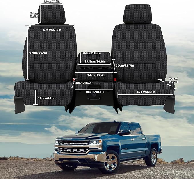 Seat Covers for Chevy Silverado & GMC Sierra 1500 2014 2015 2016 2017 2018 Heavy Duty Cloth Protector Interior Accessories，Waterproof & Machine Washable-Black (Front)