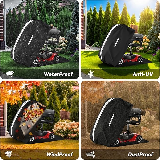 Upgraded Mobility Scooter Storage Cover, Heavy Duty 600D Oxford Fabric Electric Wheelchair Cover with Reflective Strips, L 49“ x W 23” x H 41", Use for Mobility Wheelchairs