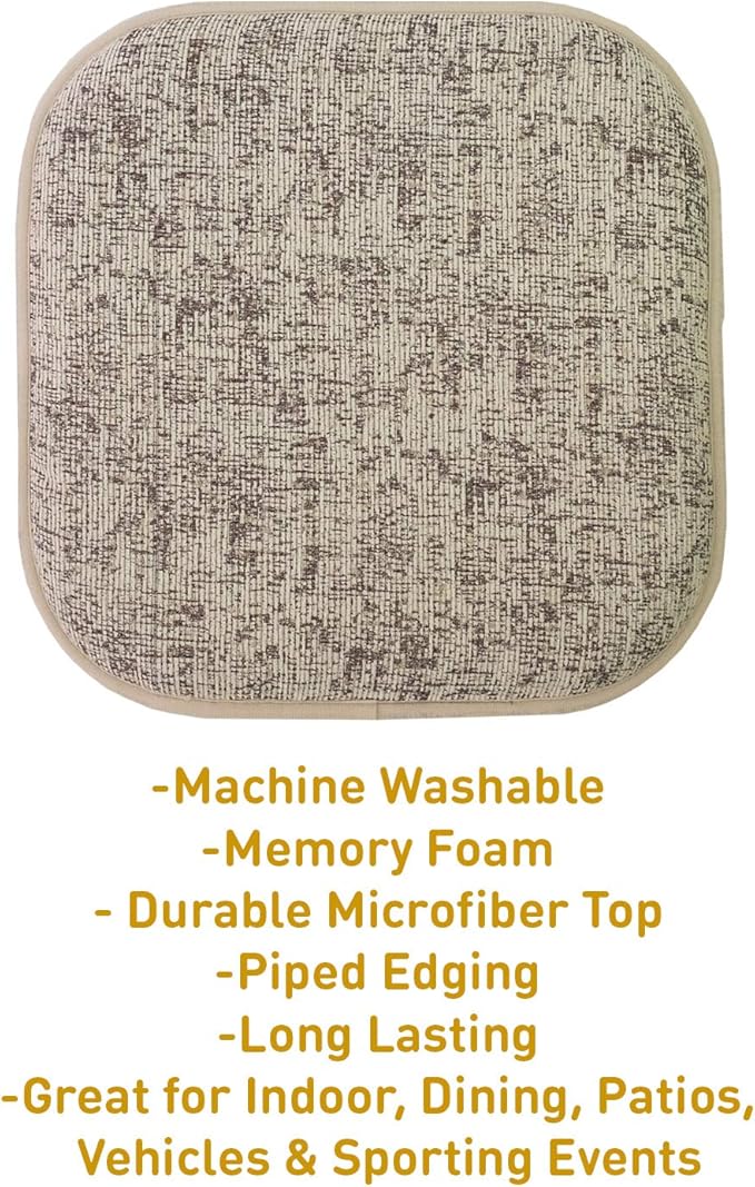 Sweet Home Collection Chair Cushion Memory Foam Pads Honeycomb Pattern Slip Non Skid Rubber Back Rounded Square 16" x 16" Seat Cover, 6 Pack, Broadway Chocolate/Cream
