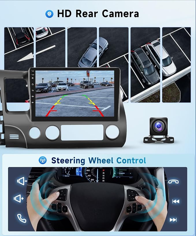 2G+64G Car Stereo Radio for Honda Civic 2006-2011 with Wireless CarPlay Android Auto, 10.1 Inch Android 13 Touch Screen Head Unit, HiFi Audio GPS Navigation WiFi Bluetooth SWC HD Backup Camera