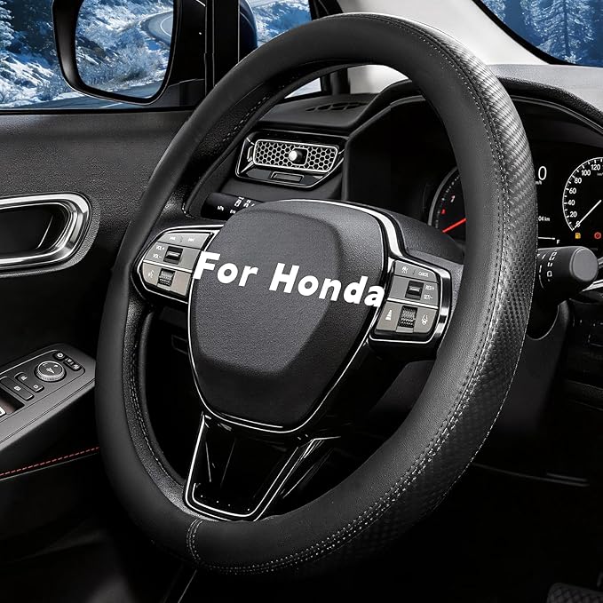 Steering Wheel Cover for Honda CRV Accord Civic HRV Pilot Odyssey, Standard Size 14.5-15" (Black)