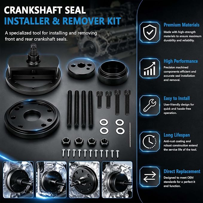 Front+Rear Crankshaft Seal Remover & Installer Kit for Cummins 3.9L 5.9L 6.7L 1989-2016 Replaces 1338 3824498 5046 3824500 3164660 ST-224C 3824078 5395259 2063800090