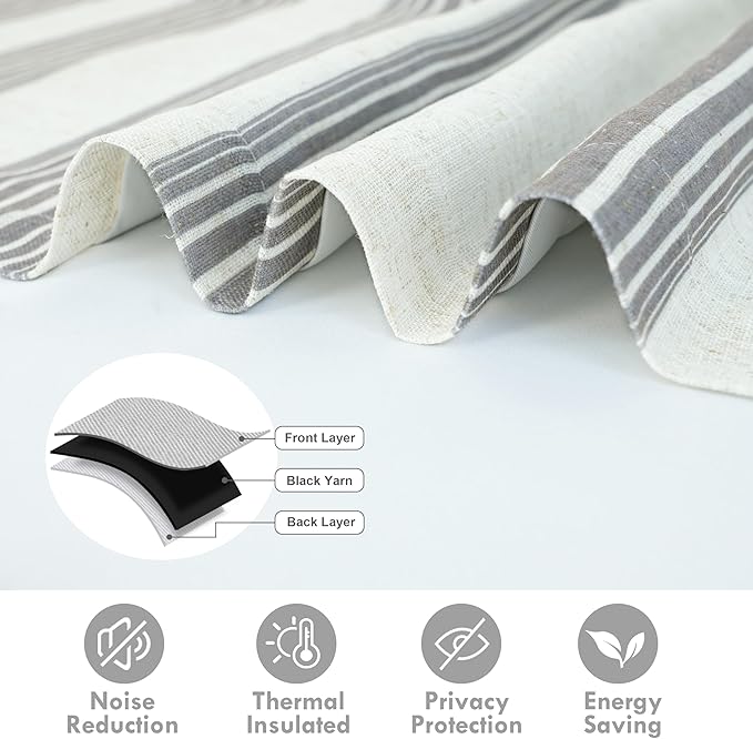 DriftAway Chris Double Layer Linen Blackout Tie Up Curtains Thermal Insulated Fully Lined Vertical Striped Balloon Roman Shade Bathroom Window Adjustable Rod Pocket 45 Inch by 63 Inch Gray