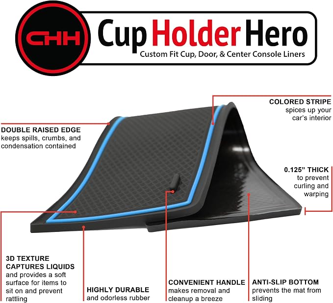 CupHolderHero Fits with Chevy Blazer Accessories 2019-2023 Premium Custom Interior Non-Slip Anti Dust Cup Holder Inserts, Center Console Liner Mats, Door Pocket Liners 19pc Set (Blue Trim)