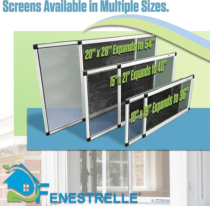 Fenestrelle Expandable Window Screen – 15″ H × 21″–40″ W Horizontal, 2‑Way Adjustable Window Screen with Flame Resistant Fiberglass Mesh, Pack of 2