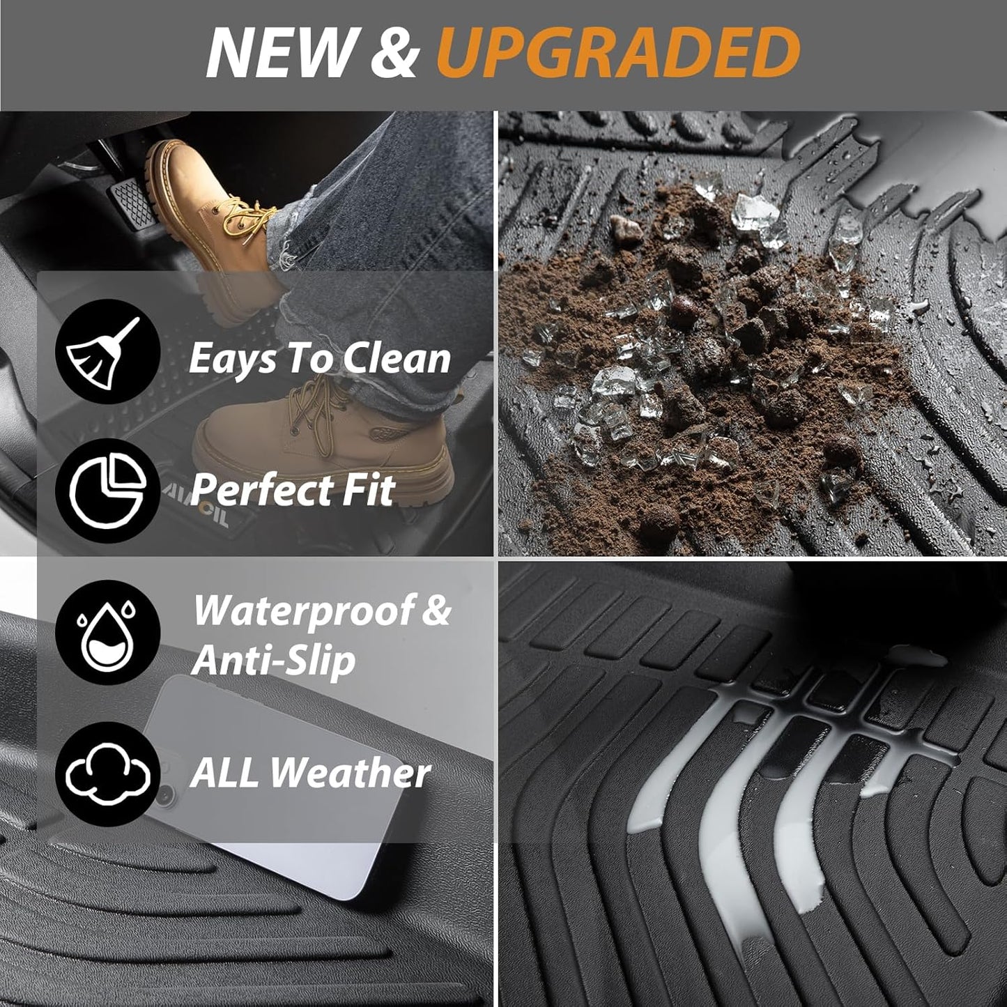 AIPOIL® Floor Mats & Cargo Liner Set for Lincoln Corsair 2020 2021 2022 2023 2024 2025 All Weather Protection TPE Anti-Slip Automotive Full Set Custom Car Mats Accessories - Black