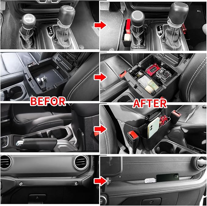 Center Console Organizer Fit for 2024 2025 Jeep Wrangler JL JLU&Gladiator JT Gear Shift Console Side Tray Grab Bar Tray Passenger Hanging Armrest Storage Box for Wrangler/Gladiator (4PCS)