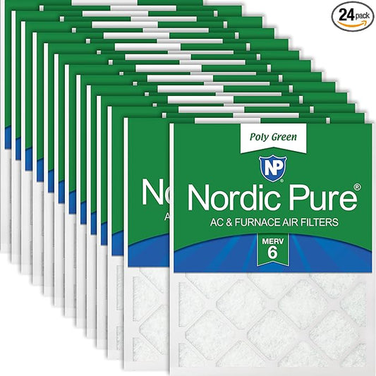 Nordic Pure 12x20x1 (Actual Size: 11 1/2 x 19 1/2 x 3/4) Poly Green MERV 6 AC Furnace Air Filters – Reduces Dust, Pollen, Pet Dander & Allergens – 24-Pack