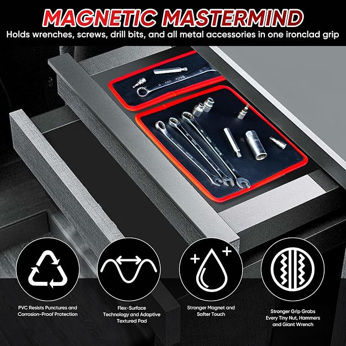 ‌Arcomin 3PC Flexible Magnetic Tool Mat & Tray Holder - Magnetic Tool Tray, Flexible Magnetic Mat, PVC & Non-Slip for Garage Workshop, Auto Repair Tools (12.8x9.8/12.6x4/6.3x5.3in)