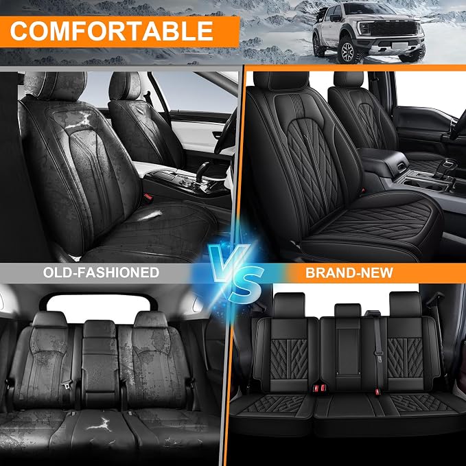 TTX LIGHTING Seat Covers for Ford F150 2009-2025 2026, F250 F350 F450 2017-2025 2026: 5 Seat Full Set Truck Seat Covers Custom Waterproof Leather (Black)