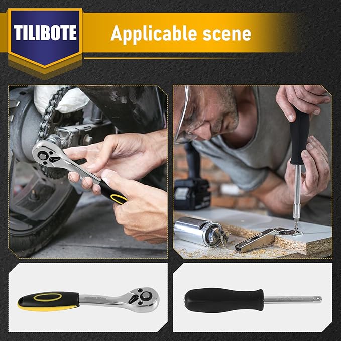 TILIBOTE Socket Wrench Set, 62PCS 1/4" Ratcheting Wrench Set With 72 Tooth count Ratchet, SAE & Metric From 5/32" - 9/16 ", 4mm - 14mm,tool Set For home And car,motorcycle,bike Repair