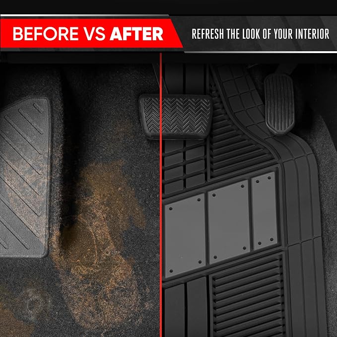 Motor Trend DualFlex Heavy Duty Rubber Auto Floor Mats w/Cargo Trunk Liner Cover Padding for Car Truck SUV, Universal Trim to Fit, All Weather Protection, Gray (MT-688-GR+MT-884-BK)