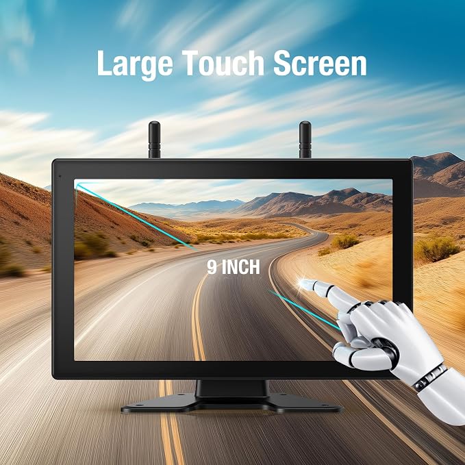 Magnetic Solar Wireless Backup Camera, 9" IPS Touchscreen Monitor HD1080P DVR Rear View Camera IP69 IR Night Vision No Wiring True 15000mAh Rechargeable Camera for RV, Trailer, Camper, Car,Truck