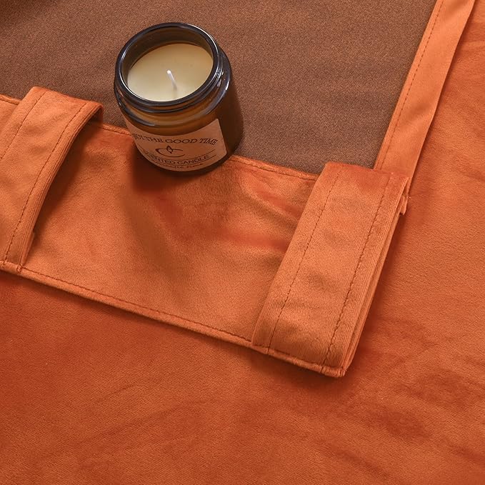 Roslynwood Luxury Soft Russet Orange Velvet Curtains 108 inches Long Back Tab Thermal Insulated Blackout Window Drapes for Living Room/Bedroom/Dining Room, W52 x L108, 2 Panels