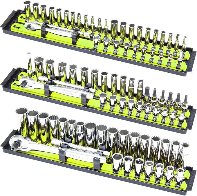 ERNST Socket Boss Combo 3-Pack, Hi-Viz Ratchet Socket Organizer(8512HVA) - Made in the USA