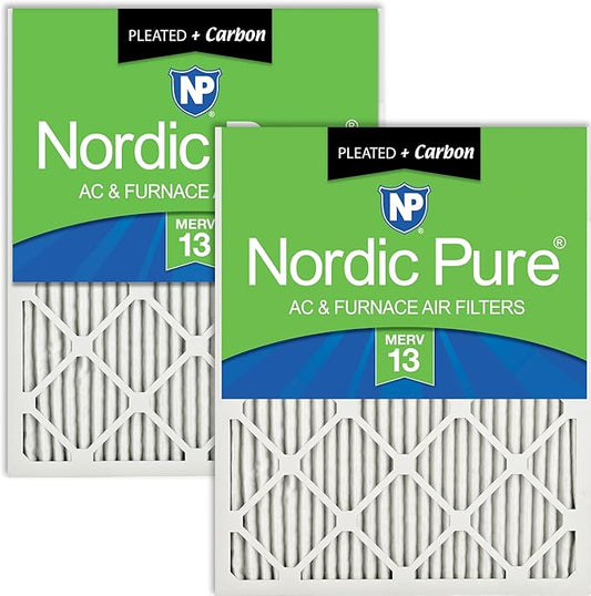 Nordic Pure 14x20x1 (Actual Size: 13 1/2 x 19 1/2 x 3/4) Pleated Air Filters MERV 13 Plus Carbon 2 Pack