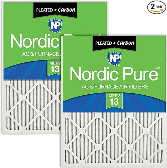 Nordic Pure 10x20x1 (Actual Size: 9 1/2 x 19 1/2 x 3/4) Pleated Air Filters MERV 13 Plus Carbon 2 Pack