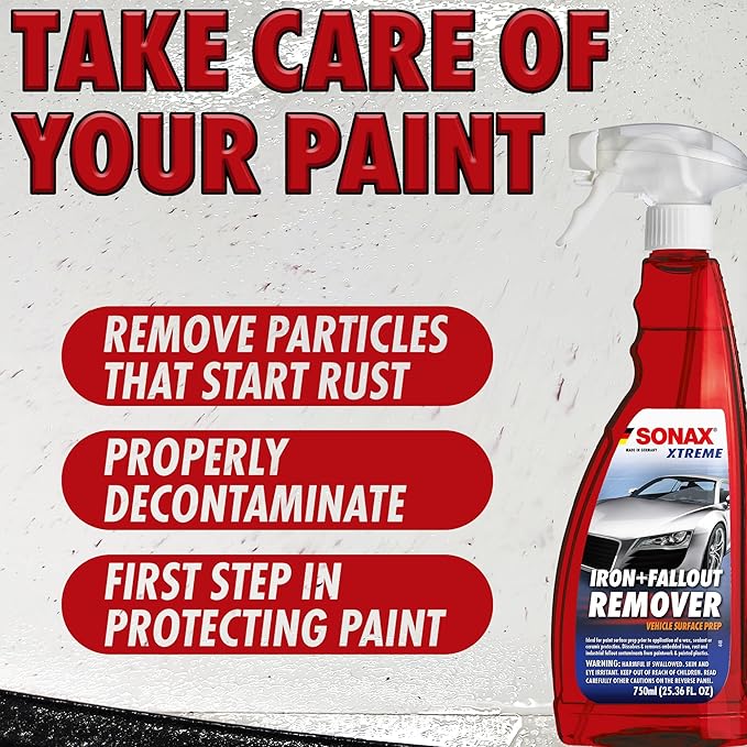 SONAX Iron+Fallout Remover 513400 | High-Performance Decontamination Spray for Paint & Wheels | Dissolves Stubborn Iron Deposits, Industrial Fallout, & Lime Stains | Easy Application | 750ml