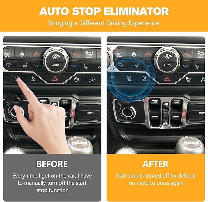 Autostop Eliminator Fit for 2018-2026 Wrangler JL JLU & 2020-2026 Gladiator JT (Not fit 4XE), Plug & Play Car Start Stop Eliminator, Auto Start-Stop Disabler Accessories