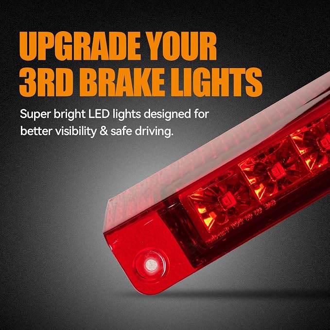 Third 3rd Brake Light LED for 2003-2017 Chevy Express, High Mount Rear Brake Lights Assembly for 03-17 GMC Savana, Waterproof Center Cab Lamp Stop Light, Red Lens