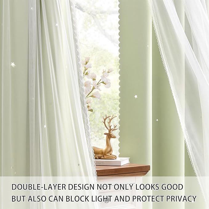 XiDi Sage Green Blackout Curtains for Girls Bedroom Living Room 63 Inch Length 2 Panels Thermal Insulated Room Darkening Grommet Window Drapes for Nursery Kids Boys Light Green W34 x L63