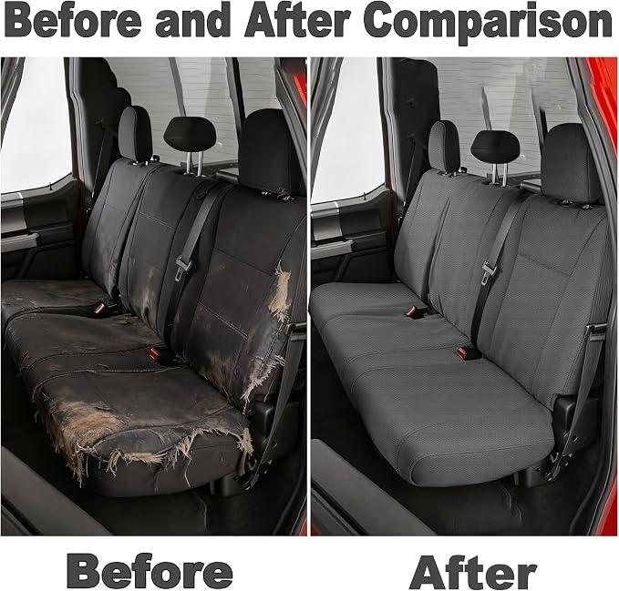 Custom Split Bench Seat Covers for Ford F150 XLT/Lariat 2014 F250 F350 F450 F550 XLT/Lariat 2015-2021 Heavy Duty Cloth Protector Interior Accessories，Waterproof & Machine Washable - Gray