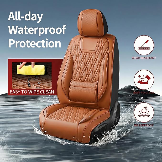 Car Seat Covers Compatible with Ford Taurus 2002-2019 - Waterproof & Breathable Luxury Leather All-Weather Seat Cushions Protectors,Only 2 Front seat Covers (Brown)