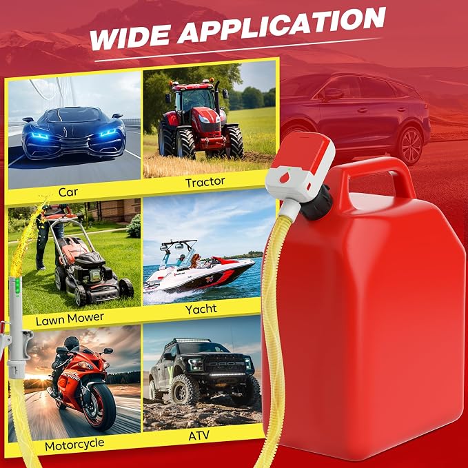 Keimi Portable Fuel Transfer Pump with Auto-Stop, 3.8 Gallon per Min, 51" Extra Long Hose, Battery & USB Powered, 4 Can Adapters, Leak-proof Gas Pump for Oil, Diesel and Gasoline
