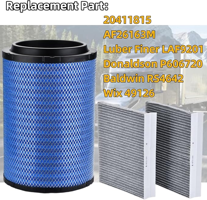 P606720 Engine air filter (Blue) with P606555 Air Filter Compatible with VNL VN VNM VNX VHD VAH Replaces 21715813 RS4642 P606720 LAF9201