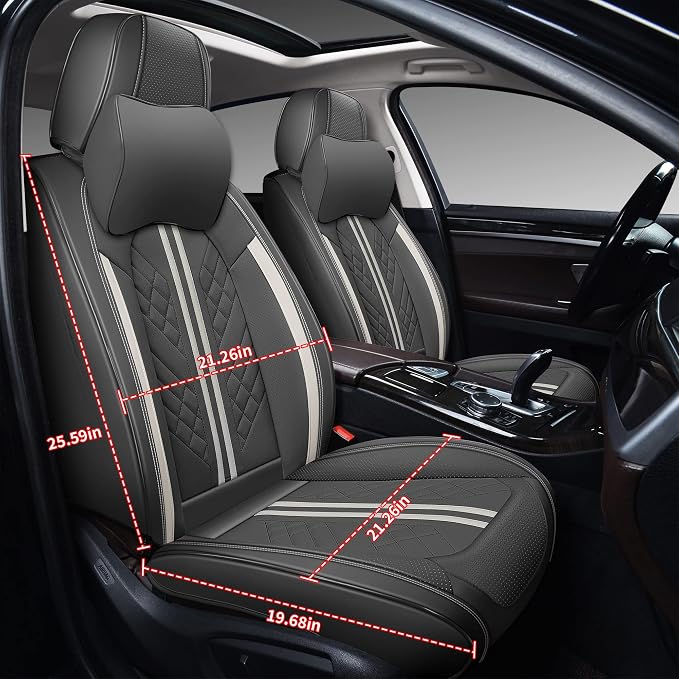 GXT Deluxe Faux Leather Full Coverage Car Seat Cover Anti-Slip Universal Fits for Sedans SUV Pick-up Truck with Headrests,Interior Accessories(Dark Grey)