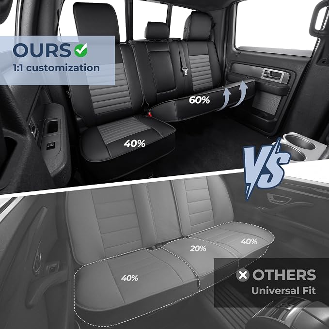 Seat Covers for Ford F150 2009-2025 2026 - F250/F350/F450 2017-2025 2026: 5 Seat Full Set Faux Leather Truck Seat Covers Car Cushion (Black&Grey)